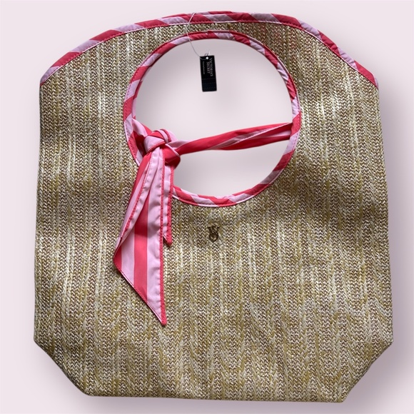 Victoria’s Secret Reversible Straw & Stripe Tote Bag – NWT - Picture 1 of 4
